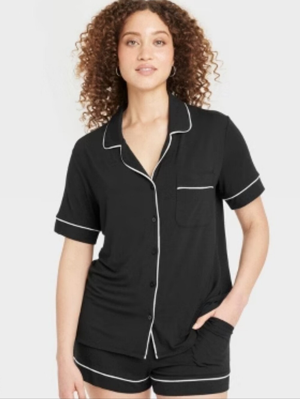 Gilligan & O'Malley Black Short-Sleeve Pajama Set With Pink Accents